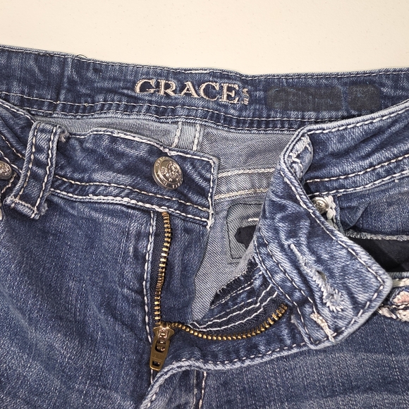 Grace in LA Embroidered Bling Straight Leg Jeans Size 28 Rhinestones Western - Picture 4 of 8